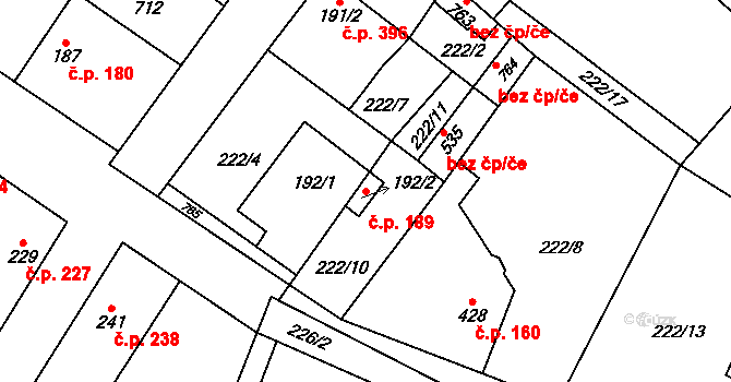 Všetaty 189 na parcele st. 192/2 v KÚ Všetaty, Katastrální mapa