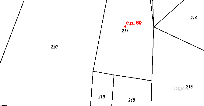 Suchdol nad Lužnicí 60 na parcele st. 217 v KÚ Suchdol nad Lužnicí, Katastrální mapa