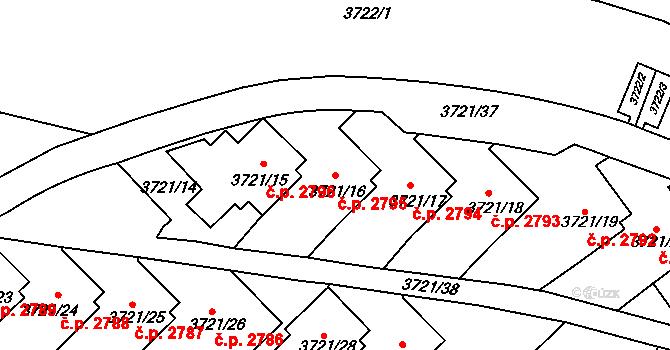 Smíchov 2795, Praha na parcele st. 3721/16 v KÚ Smíchov, Katastrální mapa