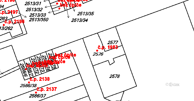 Dejvice 1983, Praha na parcele st. 2576 v KÚ Dejvice, Katastrální mapa