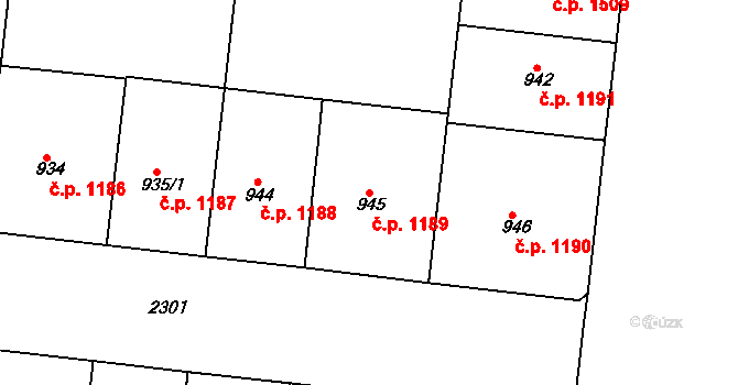 Holešovice 1189, Praha na parcele st. 945 v KÚ Holešovice, Katastrální mapa