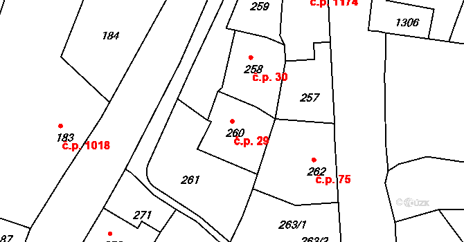Rumburk 1 29, Rumburk na parcele st. 260 v KÚ Rumburk, Katastrální mapa