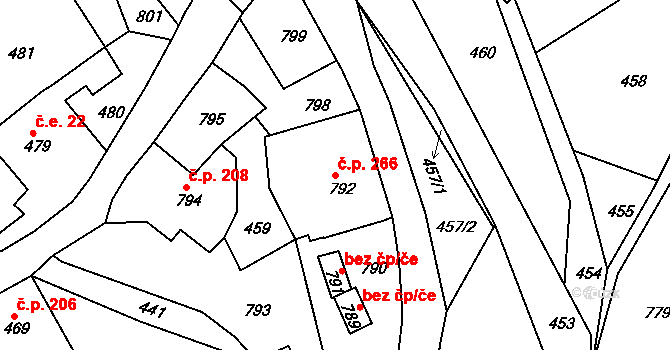 Hodkovice nad Mohelkou 266 na parcele st. 792 v KÚ Hodkovice nad Mohelkou, Katastrální mapa