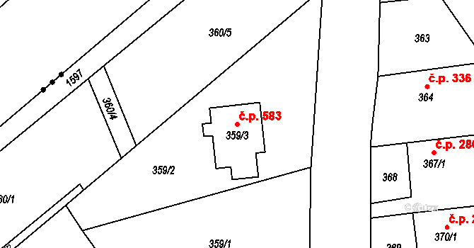 Zbýšov 583 na parcele st. 359/3 v KÚ Zbýšov u Oslavan, Katastrální mapa