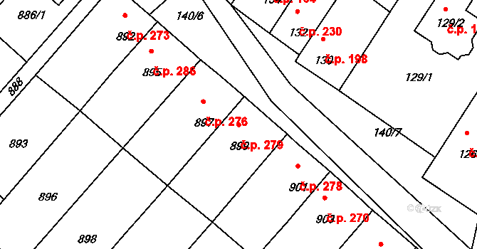 Prace 279 na parcele st. 899 v KÚ Prace, Katastrální mapa