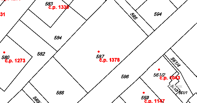 Rumburk 1 1378, Rumburk na parcele st. 587 v KÚ Rumburk, Katastrální mapa