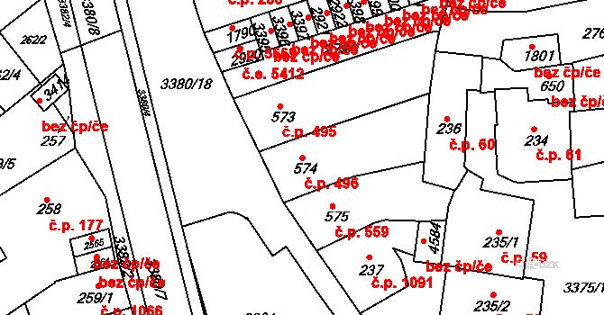 Česká Třebová 496 na parcele st. 574 v KÚ Česká Třebová, Katastrální mapa