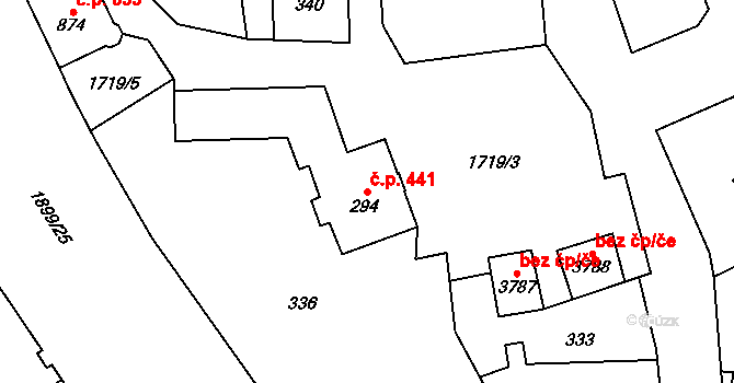 Vrchlabí 441 na parcele st. 294 v KÚ Vrchlabí, Katastrální mapa