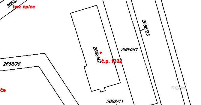 Kyje 1332, Praha na parcele st. 2668/42 v KÚ Kyje, Katastrální mapa