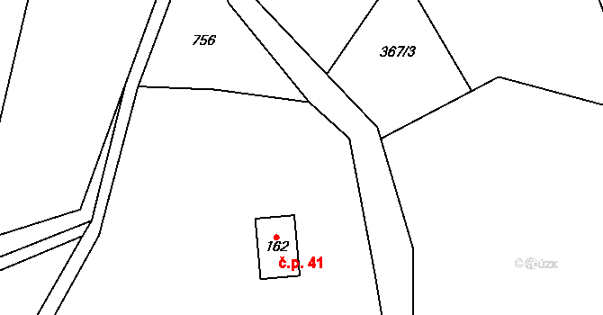 Lhota 41, Chuchelna na parcele st. 162 v KÚ Lhota Komárov, Katastrální mapa
