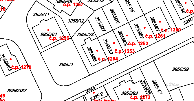 Jindřichův Hradec II 1254, Jindřichův Hradec na parcele st. 3955/55 v KÚ Jindřichův Hradec, Katastrální mapa