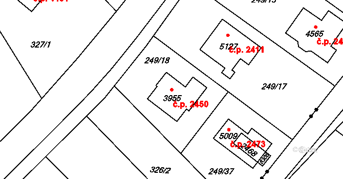 Rožnov pod Radhoštěm 2450 na parcele st. 3955 v KÚ Rožnov pod Radhoštěm, Katastrální mapa