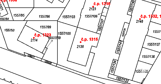 Rosice 1315 na parcele st. 2138 v KÚ Rosice u Brna, Katastrální mapa