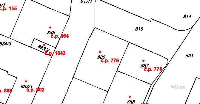 Děčín IV-Podmokly 779, Děčín na parcele st. 886 v KÚ Podmokly, Katastrální mapa