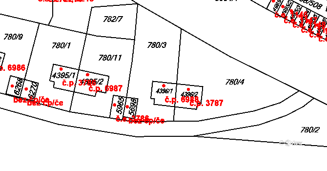 Zlín 6988 na parcele st. 4396/1 v KÚ Zlín, Katastrální mapa