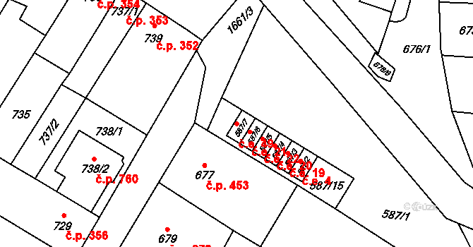Drnovice 49 na parcele st. 587/7 v KÚ Drnovice u Vyškova, Katastrální mapa