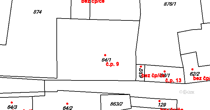 Nuzov 9, Paseky na parcele st. 64/1 v KÚ Paseky u Písku, Katastrální mapa