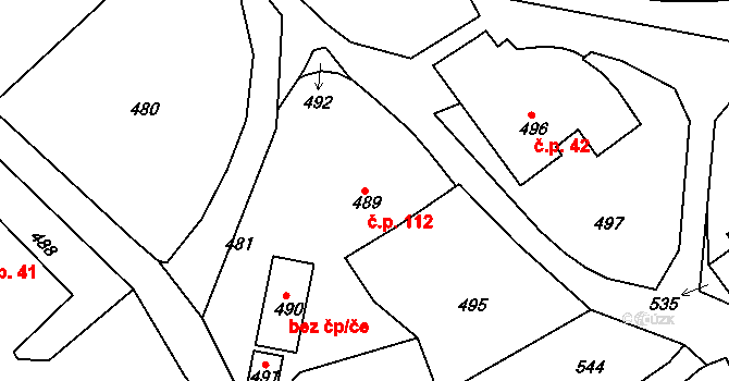 Domanín 112, Bystřice nad Pernštejnem na parcele st. 489 v KÚ Domanín u Bystřice nad Pernštejnem, Katastrální mapa