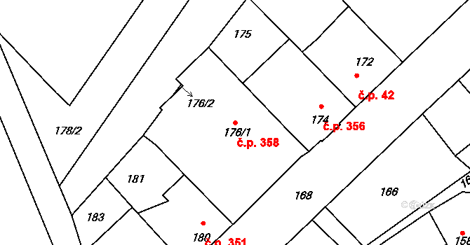 Bystřice nad Pernštejnem 358 na parcele st. 176/1 v KÚ Bystřice nad Pernštejnem, Katastrální mapa