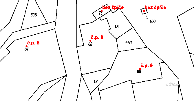 Lhota 8, Lísek na parcele st. 68 v KÚ Lhota u Lísku, Katastrální mapa