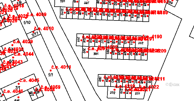 Kadaň 4202 na parcele st. 30/1 v KÚ Bystřice u Kadaně, Katastrální mapa
