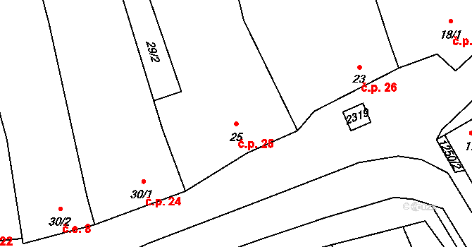 Kelníky 25 na parcele st. 25 v KÚ Kelníky, Katastrální mapa