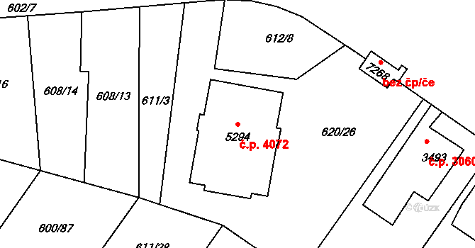Zlín 4072 na parcele st. 5294 v KÚ Zlín, Katastrální mapa