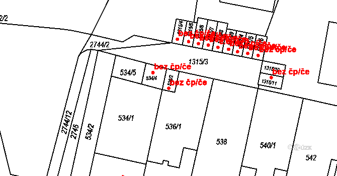 Brno 45607176 na parcele st. 536/2 v KÚ Bohunice, Katastrální mapa