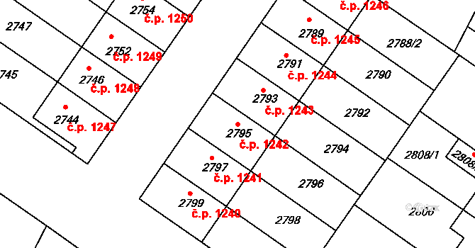 Hluk 1242 na parcele st. 2795 v KÚ Hluk, Katastrální mapa
