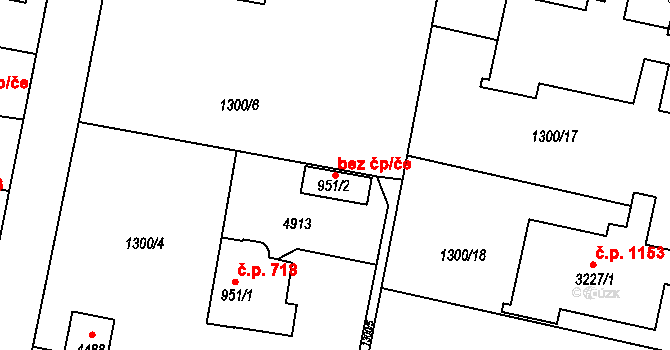 Rožnov pod Radhoštěm 48240176 na parcele st. 951/2 v KÚ Rožnov pod Radhoštěm, Katastrální mapa