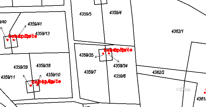 Lískovec 21, Frýdek-Místek na parcele st. 4359/35 v KÚ Lískovec u Frýdku-Místku, Katastrální mapa