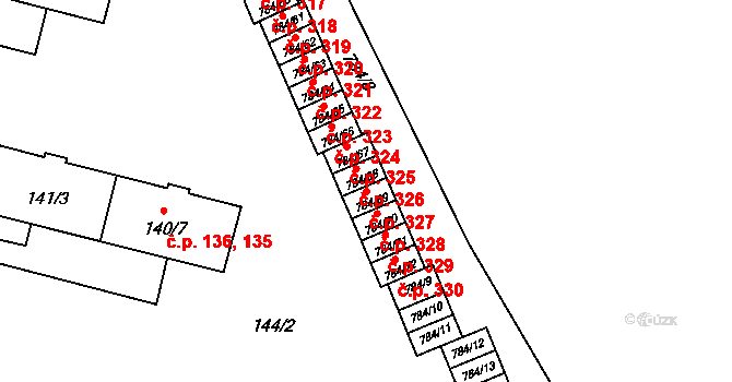 Provodín 327 na parcele st. 784/69 v KÚ Provodín, Katastrální mapa