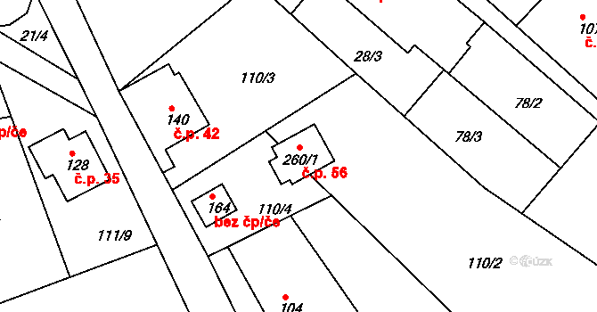 Chlístov 56, Železný Brod na parcele st. 260/1 v KÚ Chlístov u Železného Brodu, Katastrální mapa