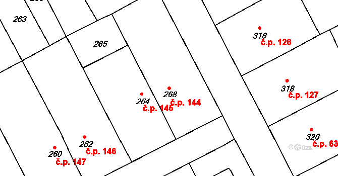 Podomí 144 na parcele st. 268 v KÚ Podomí, Katastrální mapa