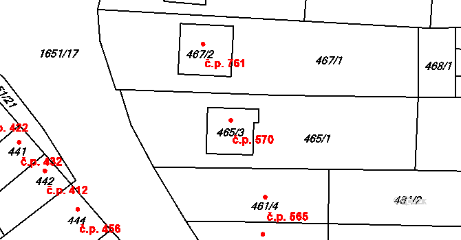 Drnovice 570 na parcele st. 465/3 v KÚ Drnovice u Vyškova, Katastrální mapa