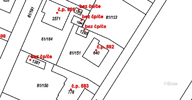 Lobeček 592, Kralupy nad Vltavou na parcele st. 640 v KÚ Lobeček, Katastrální mapa