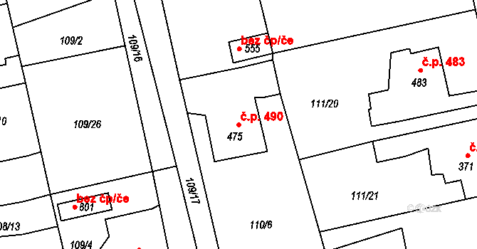 Rudná 490 na parcele st. 475 v KÚ Dušníky u Rudné, Katastrální mapa
