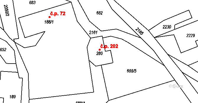 Zdoňov 202, Teplice nad Metují na parcele st. 280 v KÚ Zdoňov, Katastrální mapa