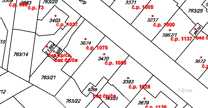 Bílé Předměstí 1055, Pardubice na parcele st. 3470 v KÚ Pardubice, Katastrální mapa