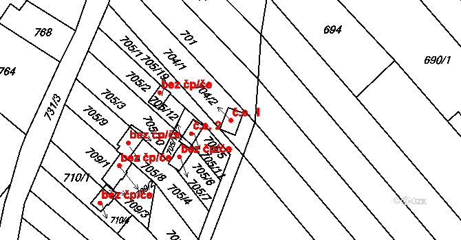 Rohatec 1 na parcele st. 704/2 v KÚ Rohatec, Katastrální mapa