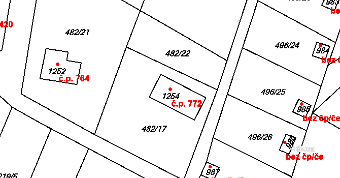 Bohosudov 772, Krupka na parcele st. 1254 v KÚ Bohosudov, Katastrální mapa