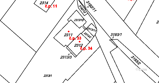 Hýlov 34, Klimkovice na parcele st. 2312 v KÚ Klimkovice, Katastrální mapa