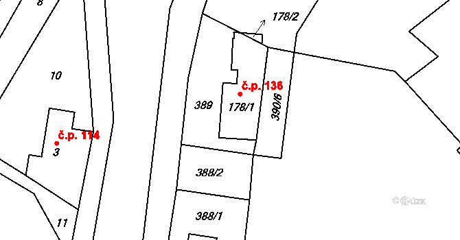Lichnov 136 na parcele st. 178/1 v KÚ Lichnov u Nového Jičína, Katastrální mapa