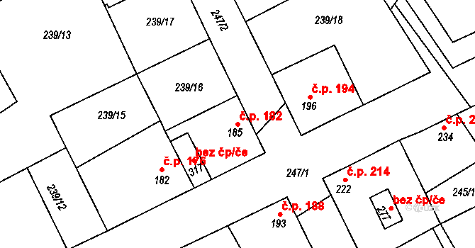 Krupá 182 na parcele st. 185 v KÚ Krupá, Katastrální mapa