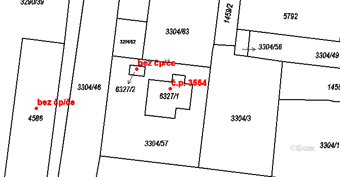 Břeclav 3554 na parcele st. 6327/1 v KÚ Břeclav, Katastrální mapa