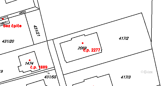 Nový Jičín 2277 na parcele st. 2069 v KÚ Nový Jičín-Dolní Předměstí, Katastrální mapa