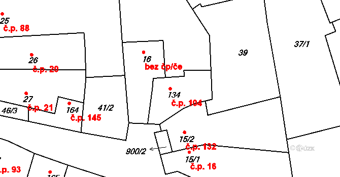 Líšťany 104 na parcele st. 134 v KÚ Líšťany u Cítolib, Katastrální mapa