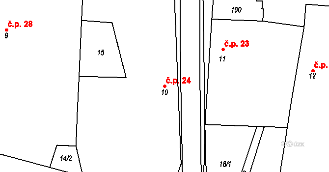 Žižkovo Pole 24 na parcele st. 10 v KÚ Žižkovo Pole, Katastrální mapa