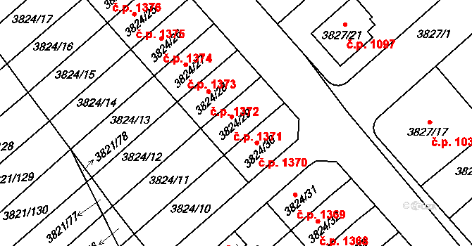 Chotěboř 1371 na parcele st. 3824/29 v KÚ Chotěboř, Katastrální mapa