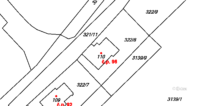 Dlouhá Ves 96, Rychnov nad Kněžnou na parcele st. 110 v KÚ Dlouhá Ves u Rychnova nad Kněžnou, Katastrální mapa